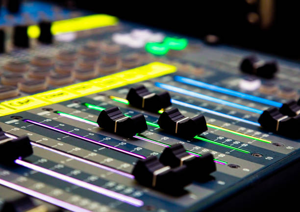 istock Sliders and buttons on Audio Mixing Desk at live event 1315324697