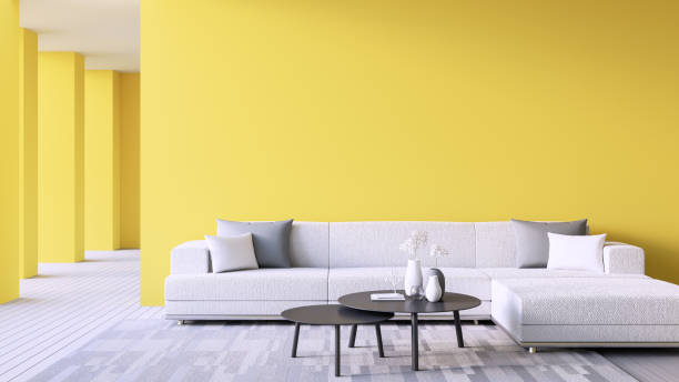 istock Yellow wall living room - 3D rendering 1315332047
