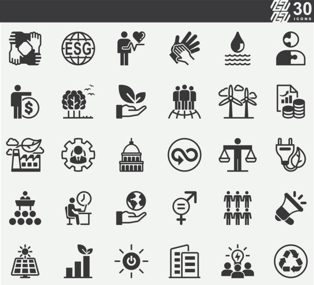 illustrazioni stock, clip art, cartoni animati e icone di tendenza di esg,rapporto sulla governance sociale ambientale silhouette icone - sigle object