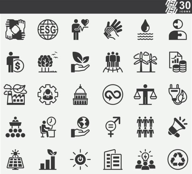 ESG,Environmental Social Governance Report Silhouette Icons ESG,Environmental Social Governance Report Silhouette Icons government funding stock illustrations