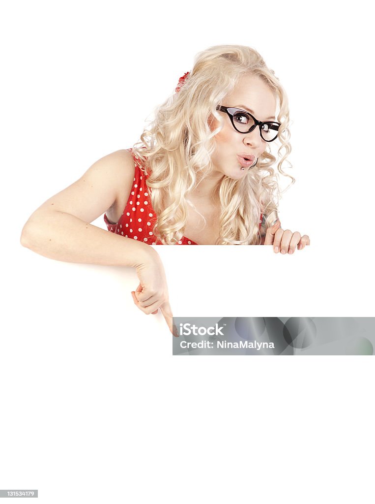 Pretty pinup girl with a blank presentation board Adult Stock Photo