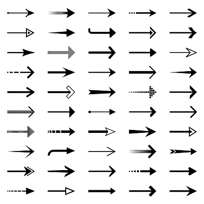 Set of black arrows. Vector design elements, different shapes.