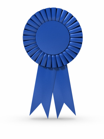 3D rendered Blue ribbon/Award. Clipping path included. 