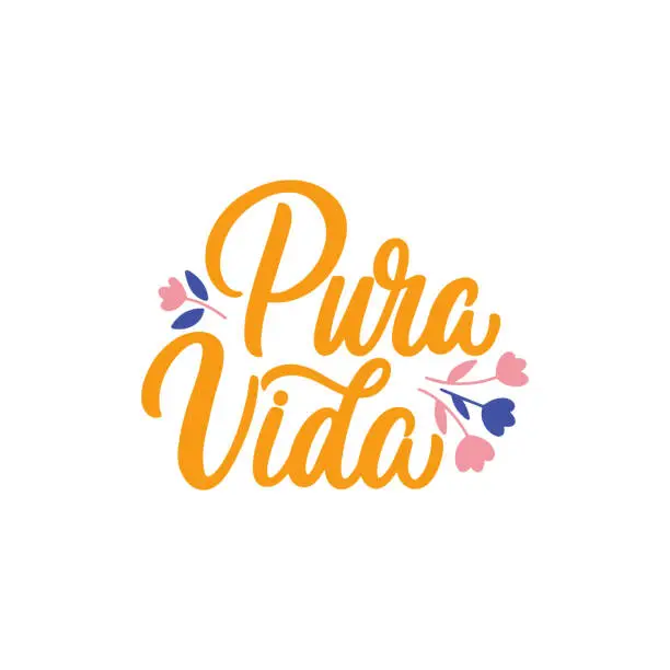 Vector illustration of Hand lettered quote. The inscription: pura vida.Perfect design for greeting cards, posters, T-shirts, banners, print invitations.