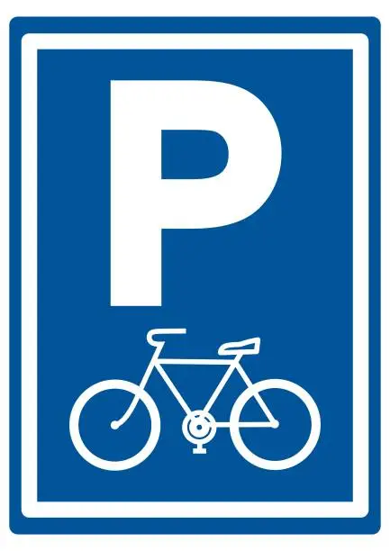 Vector illustration of parking lot, bicycle, road sign, vector icon