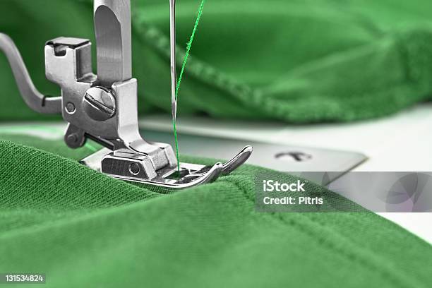 Sewing Machine And Item Of Clothing Stock Photo - Download Image Now - Green Color, Sewing Machine, Thread - Sewing Item