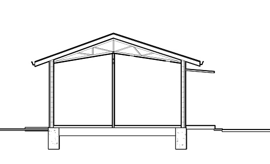 3d illustration showing the structural parts of the dwelling unit. Black and white architectural drawing.