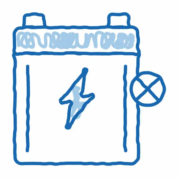 Vector illustration of Dead Battery doodle icon hand drawn illustration