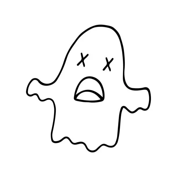 Vector illustration of Cute creepy ghost. Digital doodle outline art.