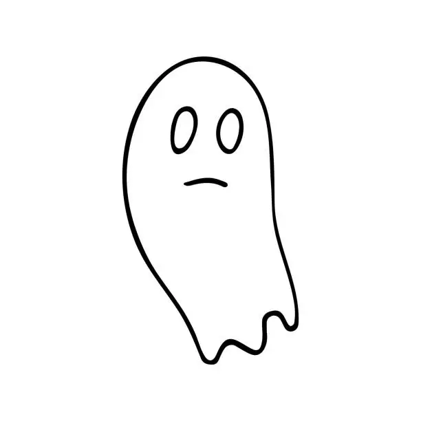 Vector illustration of Cute creepy ghost. Digital doodle outline art.