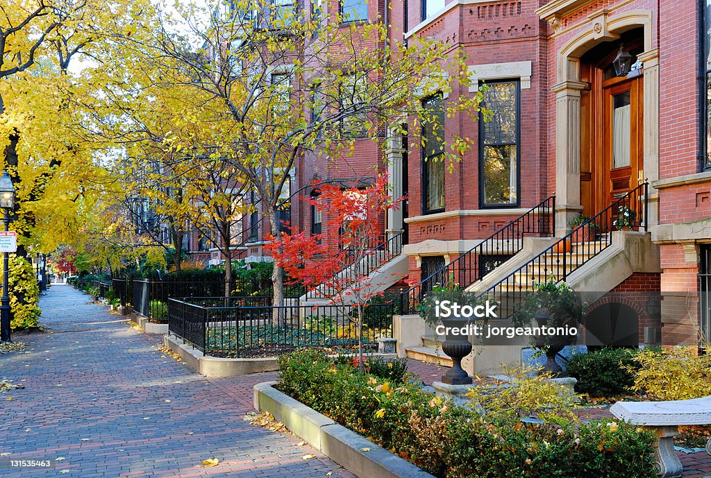 Residential street in Back Bay, Boston in Autumn More photos of Boston and Cambridge, Massachusetts: Boston - Massachusetts Stock Photo