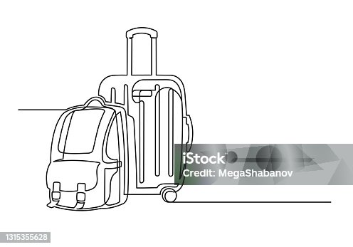 istock Continuous one line drawing of an vintage backpack and suitcase 1315355628