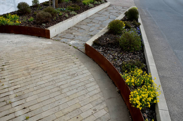 istock the flower bed is bordered by a rusty sheet metal design. 1315356365