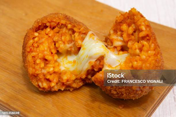 Suppli Food Fried Rice Balls Called In Rome Suppli Al Telefono Stock Photo - Download Image Now