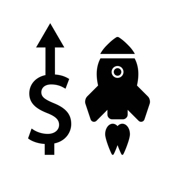 ilustraciones, imágenes clip art, dibujos animados e iconos de stock de símbolo del dólar con cohete - height chart dollar sign currency symbol symbol