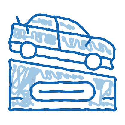 Car On Pedestal sketch icon vector. Hand drawn blue doodle line art Car On Pedestal isometric sign. isolated symbol illustration