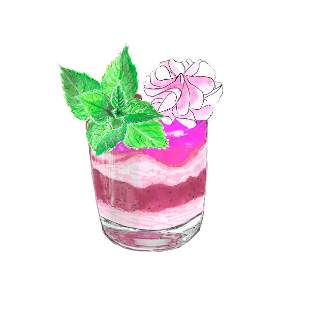 おいしいブルーベリースムージー。水彩の手描きのイラスト、孤立 - blueberry smoothie milk shake drink点のイラスト素材／クリップアート素材／マンガ素材／アイコン素材