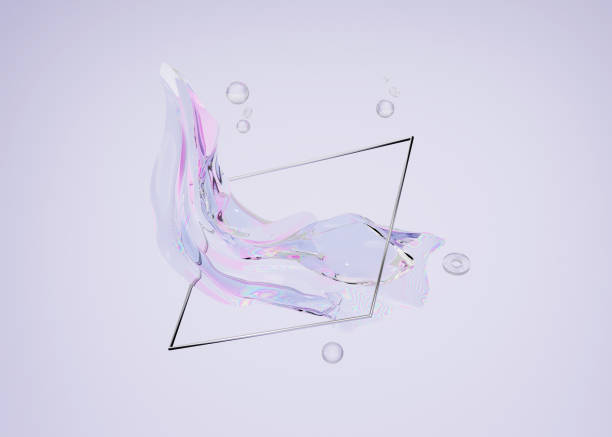 istock 3D background display, abstract metallic iridescent holographic foil cloth flying with square frame for  product placement copy space template. Trendy geometric shapes levitating. Creative 3D render 1315368144