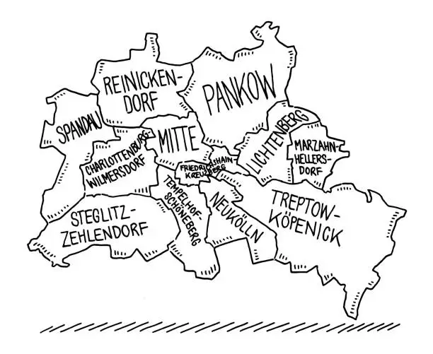 Vector illustration of Administrative City Map Of Berlin Drawing