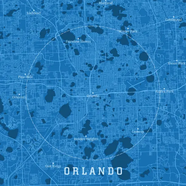 Vector illustration of Orlando FL City Vector Road Map Blue Text