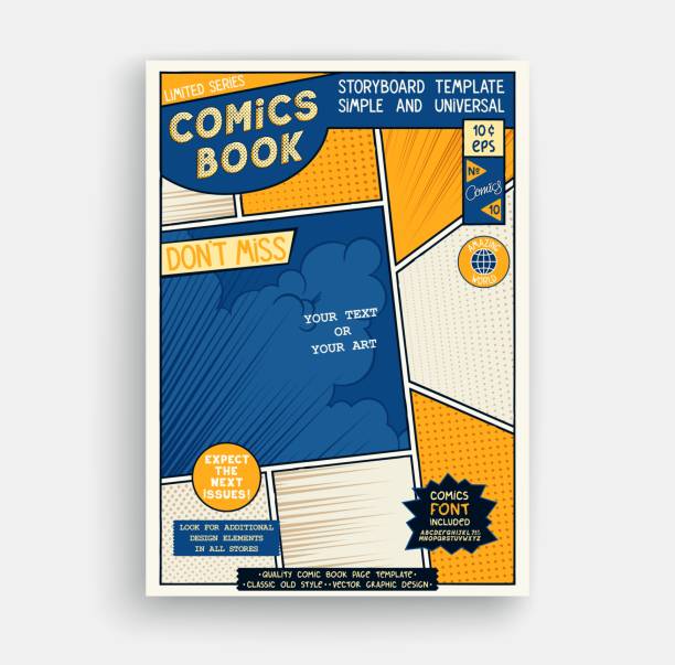 Comic book page template. Classic storyboard artwork. Comics magazine cover. Vector graphics Comic book page template. Classic storyboard artwork. Comics magazine cover. Vector illustration comic book layout stock illustrations