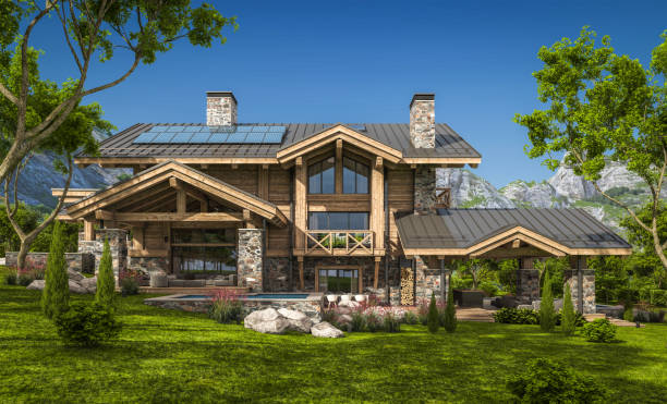 istock 3d rendering of modern cozy chalet 1315378408
