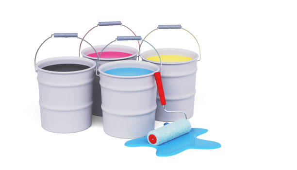 istock buckets of paint on a white background - 3D rendering 1315380702