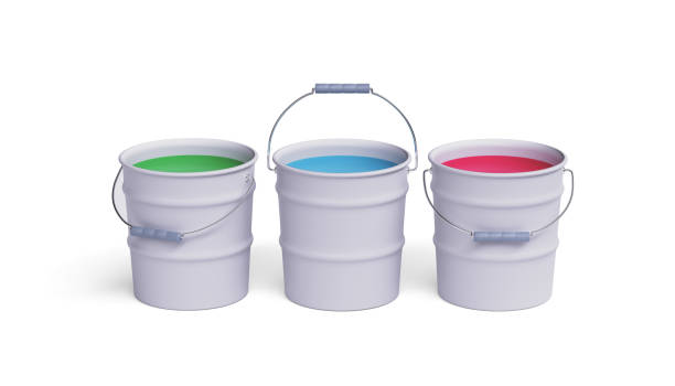 istock buckets of paint on a white background - 3D rendering 1315380710