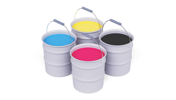 istock buckets of paint on a white background - 3D rendering 1315380721