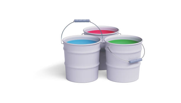 istock buckets of paint on a white background - 3D rendering 1315380729