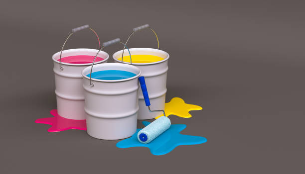 buckets of paint  - 3D rendering
