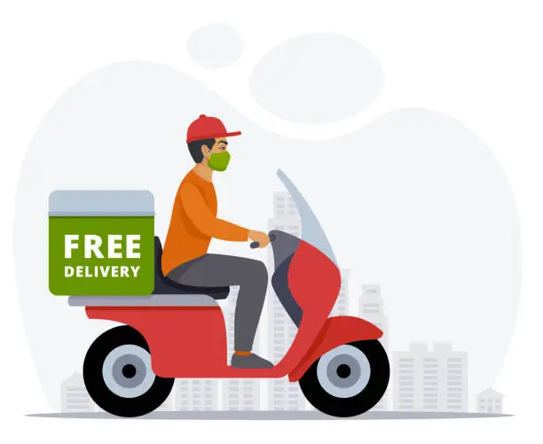 Vector illustration of Delivery man on a scooter.