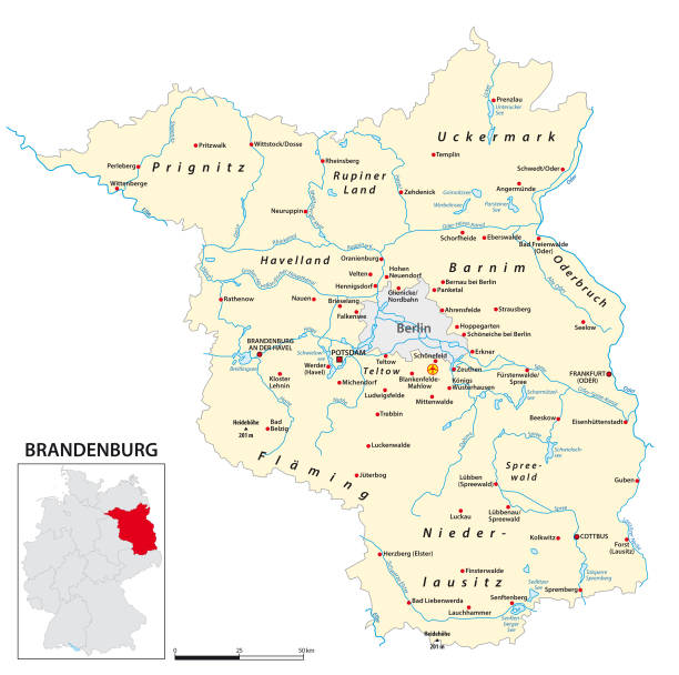 карта состояния бранденбурга на немецком языке - frankfurt oder stock illustrations