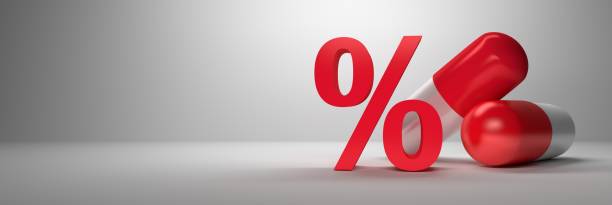 istock Large red white pills with percent sign on white background 1315384652