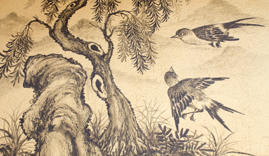 Chinese Wall Painting Of Couple Birds