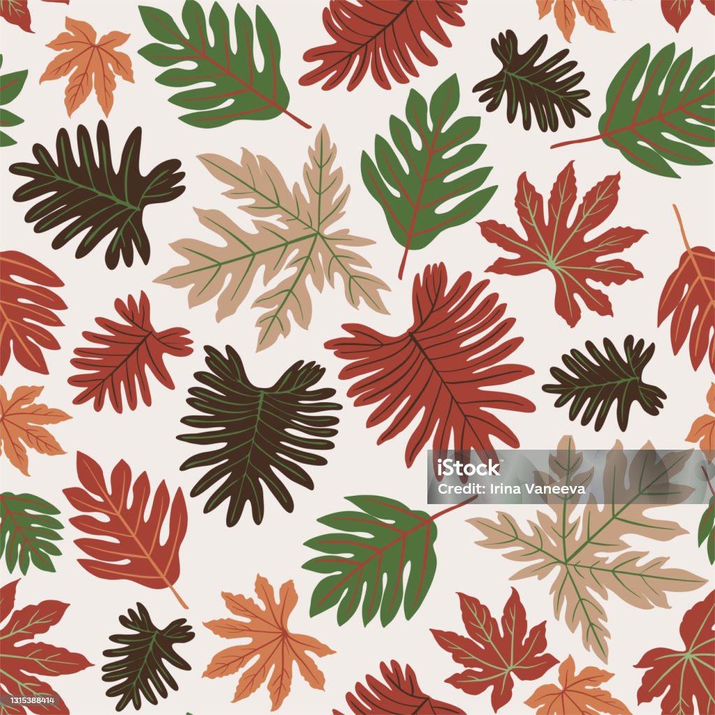 Bold Leaf Pattern Colorless Tropics Leaves Seampless Pattern Vector Modern Color Beige Green Trend ...