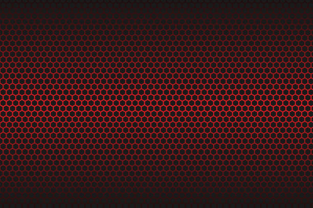 illustrations, cliparts, dessins animés et icônes de texture hexagonale en fibre de carbone rouge. fond en acier noir à mailles métalliques. texture en fibre de carbone foncée. - backgrounds carbon fiber black