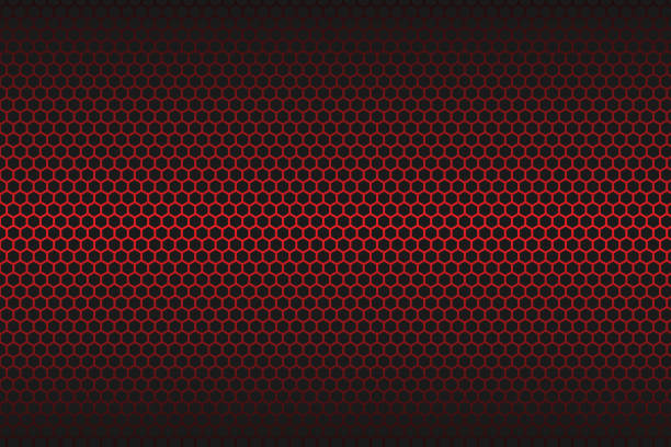 ilustrações de stock, clip art, desenhos animados e ícones de red carbon fiber hexagon texture. metal mesh black steel background. dark carbon fiber texture. - fiber backgrounds textured black