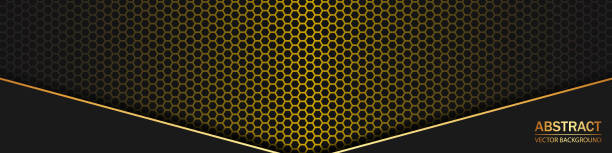 gold metallischen hintergrund mit kohlefaser-mesh. - carbon fiber black textured stock-grafiken, -clipart, -cartoons und -symbole