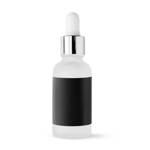 istock Serum glass bottle with pipette and black label sticker isolated on white background 3d realistic vector illustration. Mockup cosmetic 1315393978