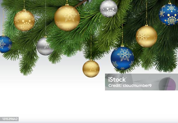 Christmas Background With Ornaments Stock Illustration - Download Image Now - Blue, Branch - Plant Part, Christmas