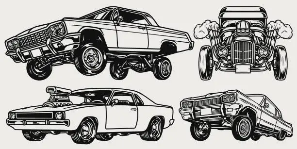 Vector illustration of Retro custom cars composition