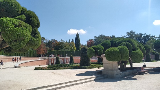 Imge of the garden of the famous park Madrid. The image was taken in Madrid in September 2019 inside the public park \