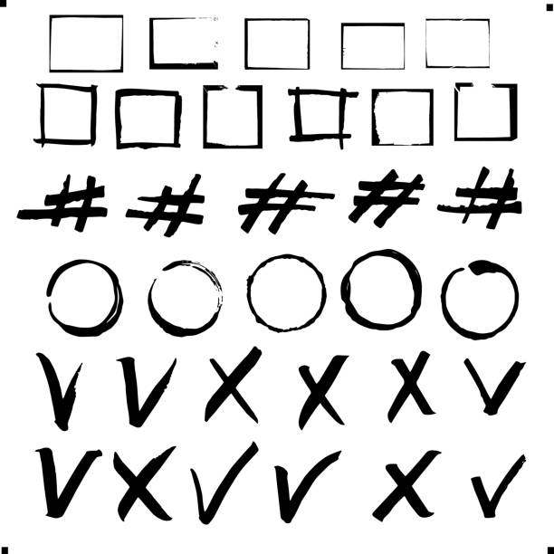 sammlung von marker farbe pinsel strich kreise, quadrate, rahmen, rechtecke, kreuze. isolierte vektor-illustration grafik-set - hashtag doodle text black stock-grafiken, -clipart, -cartoons und -symbole