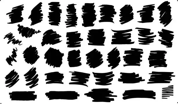 Vector illustration of collection of various hand drawn marker strokes, isolated vector illustration graphic set