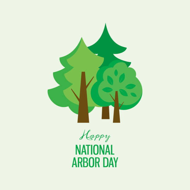 Happy National Arbor Day vector Green silhouettes of trees icon vector. Group of different trees vector. Arbor Day Poster. Important day Arbor Day stock illustrations