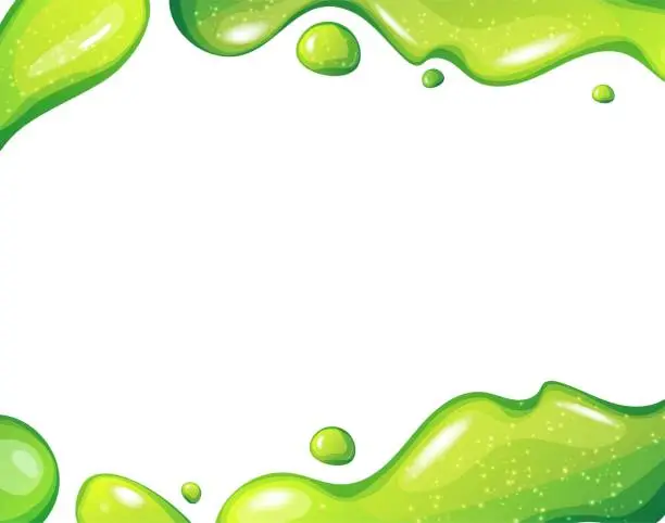 Vector illustration of Green cartoon slime drops background. Blob splashes for banners. Kids sensory toy.