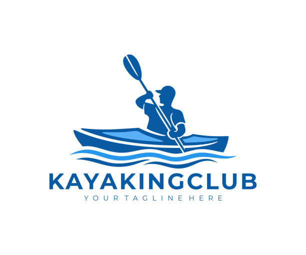 illustrazioni stock, clip art, cartoni animati e icone di tendenza di kayak fluviale, un ragazzo in kayak naviga sul fiume, design. kayakisti per il tempo libero in tour, viaggio, viaggio e viaggio, design vettoriale e illustrazione - canoeing