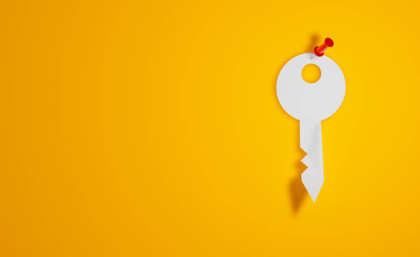 Pin Paper Key Symbol on Yellow Background