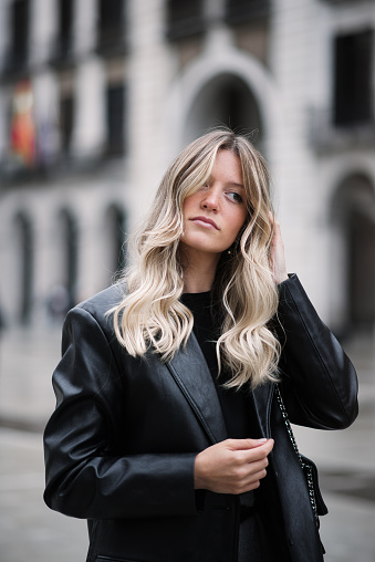 A young woman with beautiful bleached hair